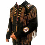 Men's Native American Black Suede Western Fringe Jacket-0