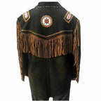 Men's Native American Black Suede Western Fringe Jacket-2
