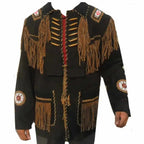 Men's Native American Black Suede Western Fringe Jacket-1