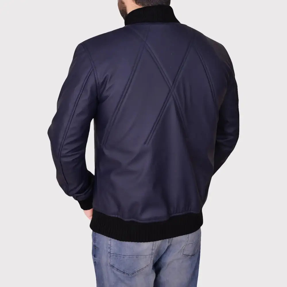 Men's Navy Blue Leather Varsity Jacket-1