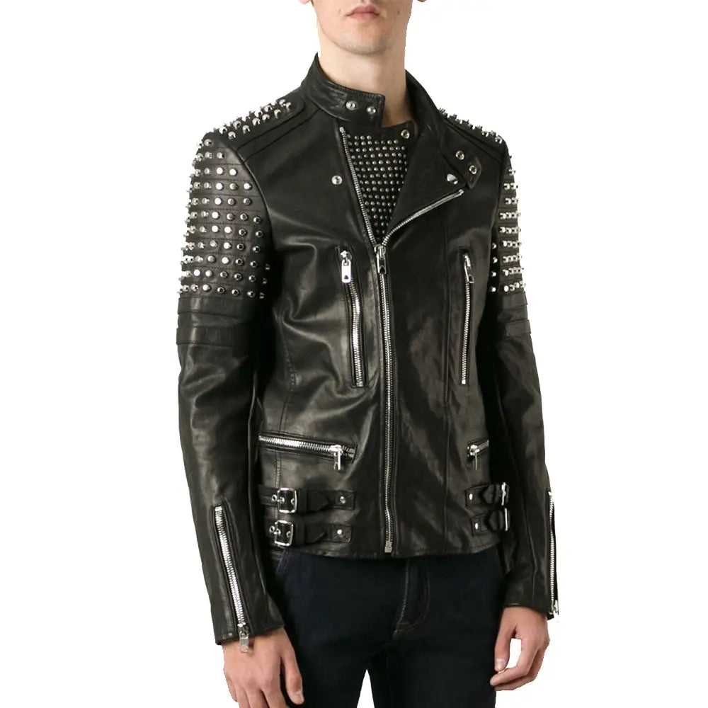 Men’s Classy Studded Biker Leather Jacket-1