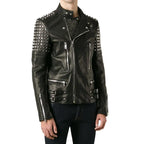 Men’s Classy Studded Biker Leather Jacket-0