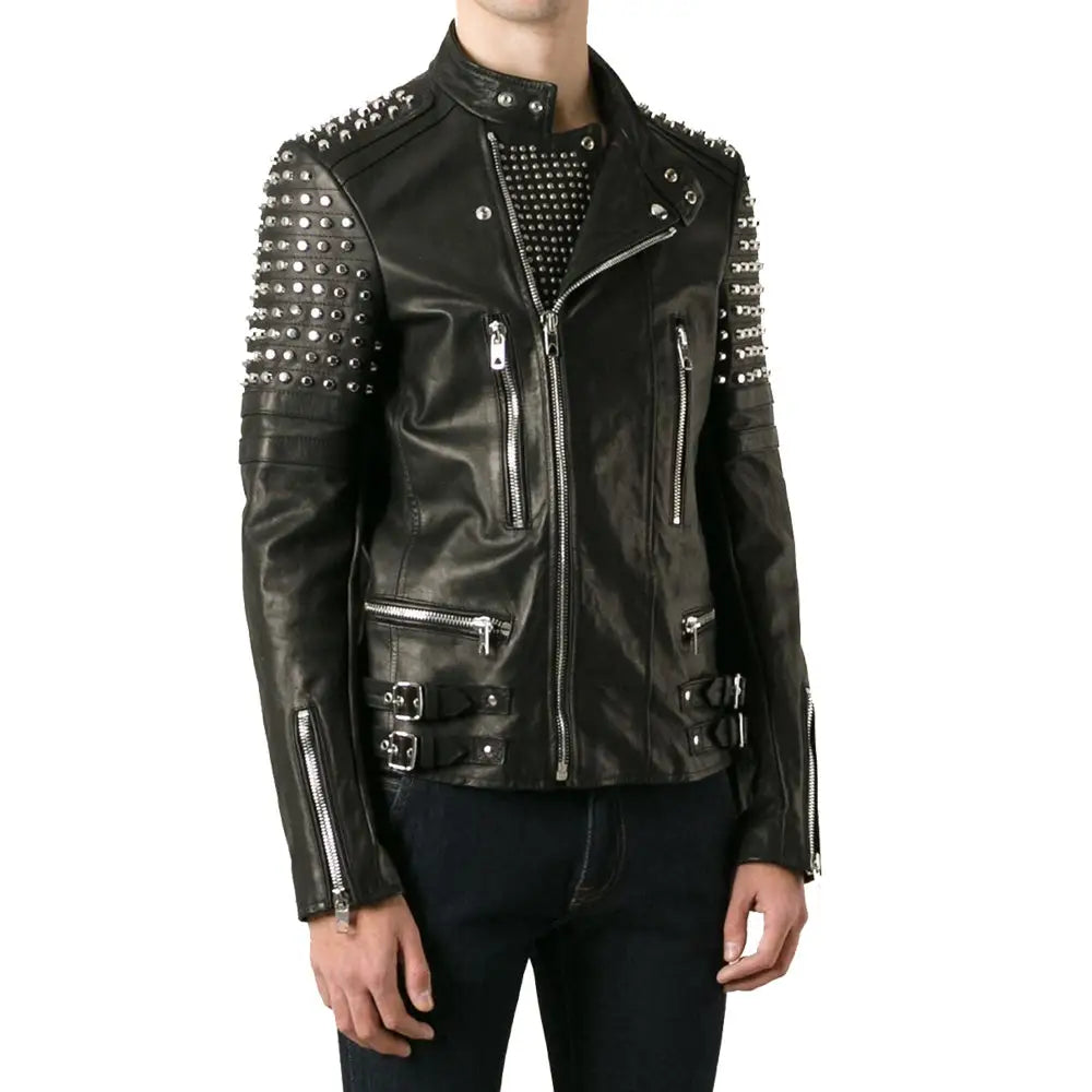 Men’s Classy Studded Biker Leather Jacket-0