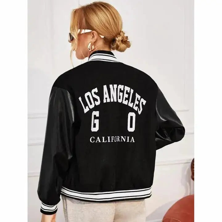 Women's Black Bomber Varsity Jacket-1