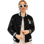 Women's Black Bomber Varsity Jacket-0