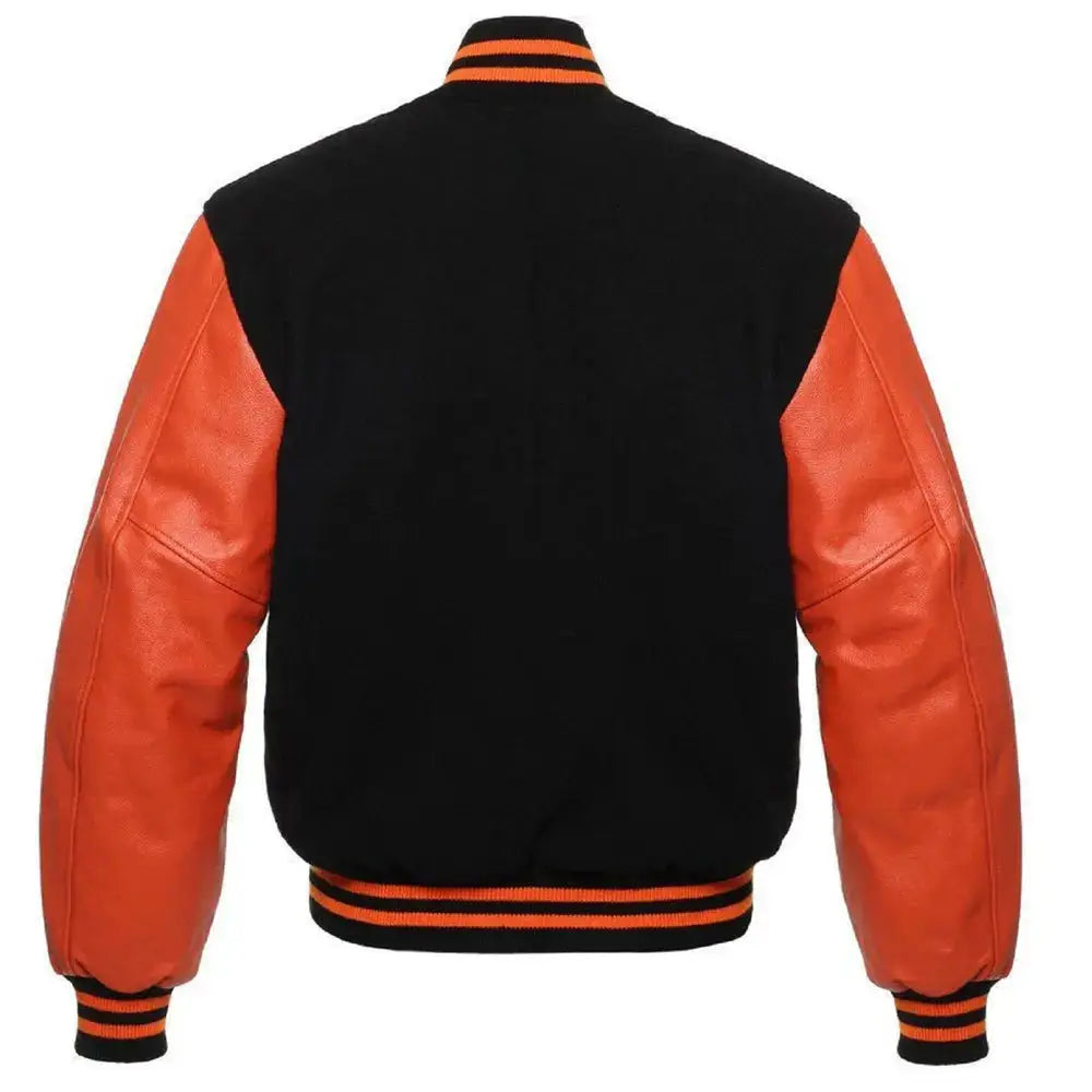 Men's Orange and Black Varsity Leather Jacket-2