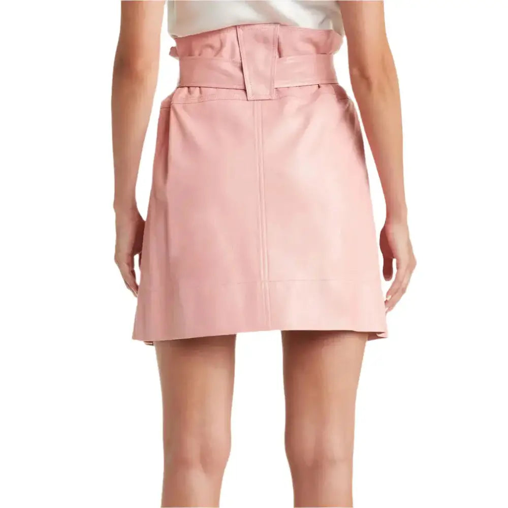 Women's Pastel Pink Belted Mini Leather Skirt-1