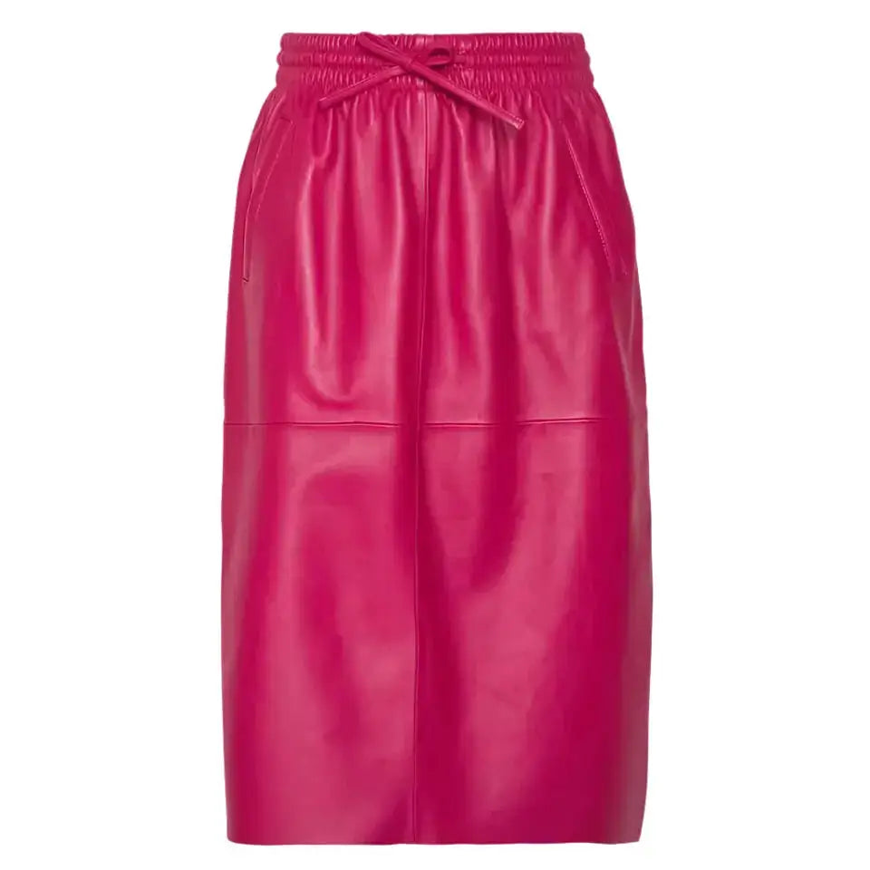 Women's Pink Midi Leather Skirt-0