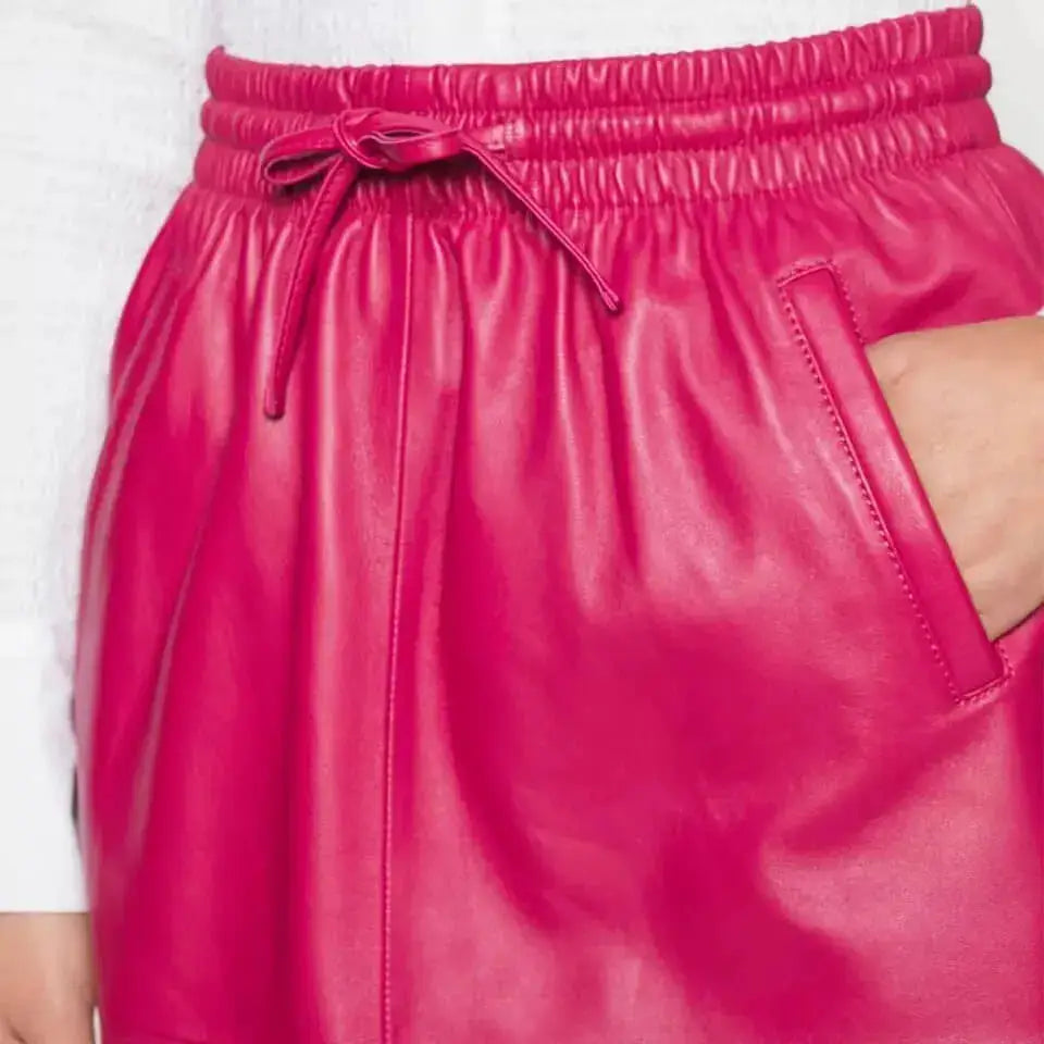 Women's Pink Midi Leather Skirt-1