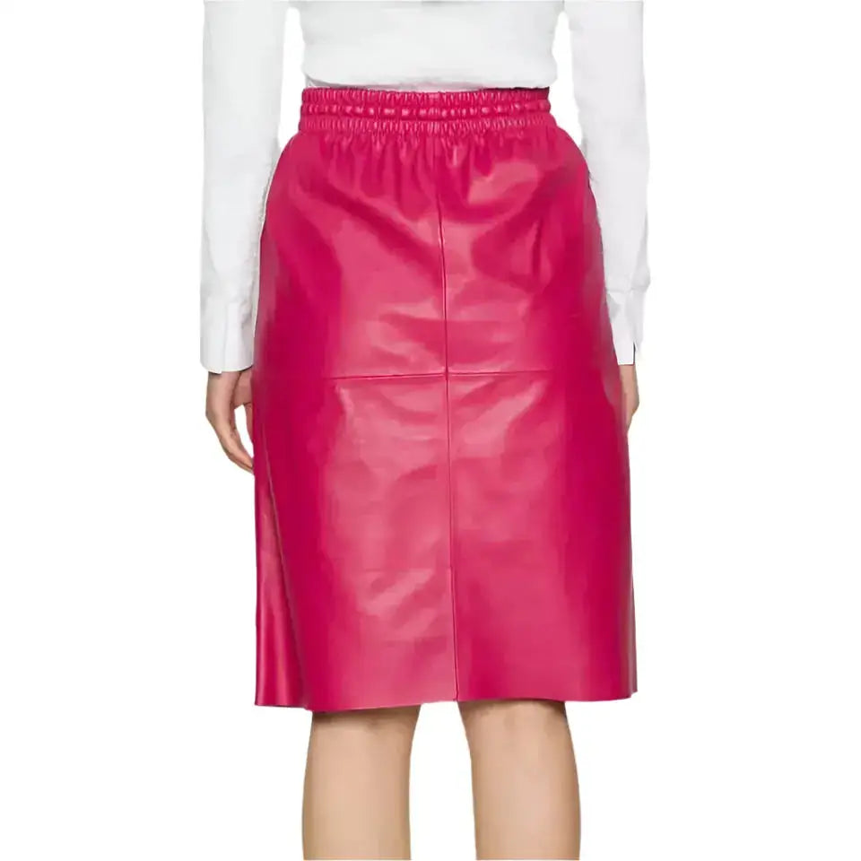Women's Pink Midi Leather Skirt-3
