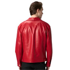 Men's Premium Red Lambskin Leather Trucker Jacket-1
