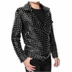 Men’s Silver Studded Brando Black Leather Punk Rock Jacket-0