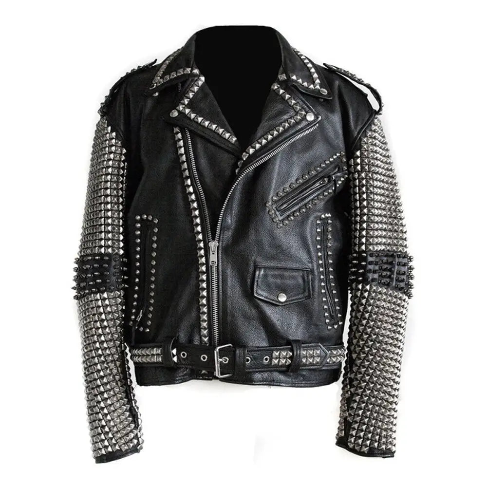 Men’s Punk Studded Rock Emo Biker Leather Jacket – Stylish Design-0