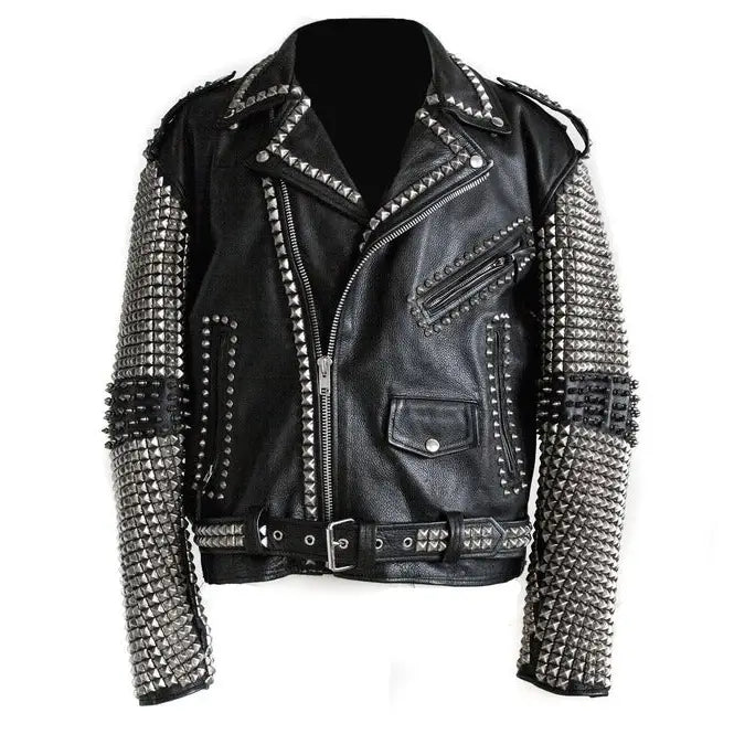 Men’s Punk Studded Rock Emo Biker Leather Jacket – Stylish Design-3