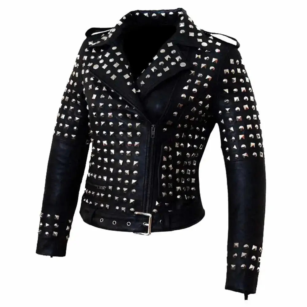 Women's Studded Leather Jacket-1