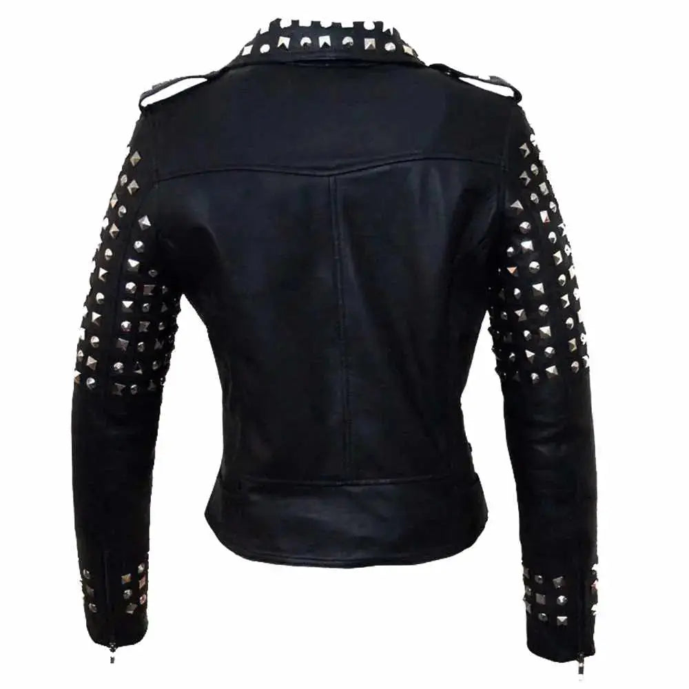Women's Studded Leather Jacket-2