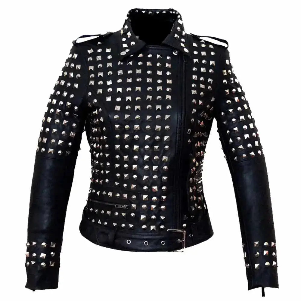 Women's Studded Leather Jacket-0