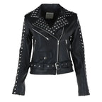 Womens Black Studded Leather Biker Jacket-0