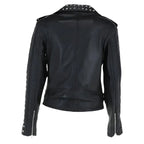 Womens Black Studded Leather Biker Jacket-1
