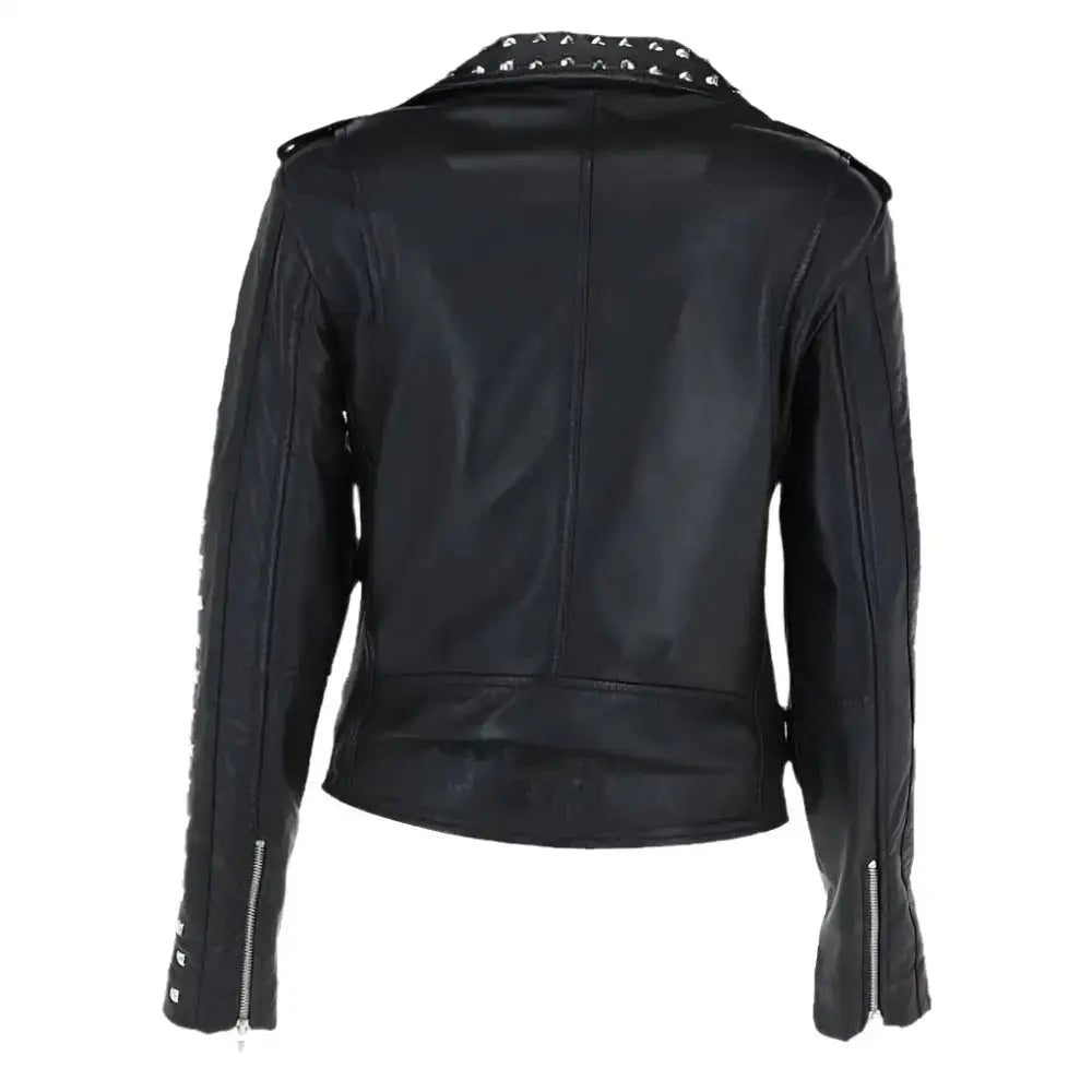 Womens Black Studded Leather Biker Jacket-1