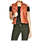 Women's Rust Brown Genuine Leather Motorcycle Vest-3