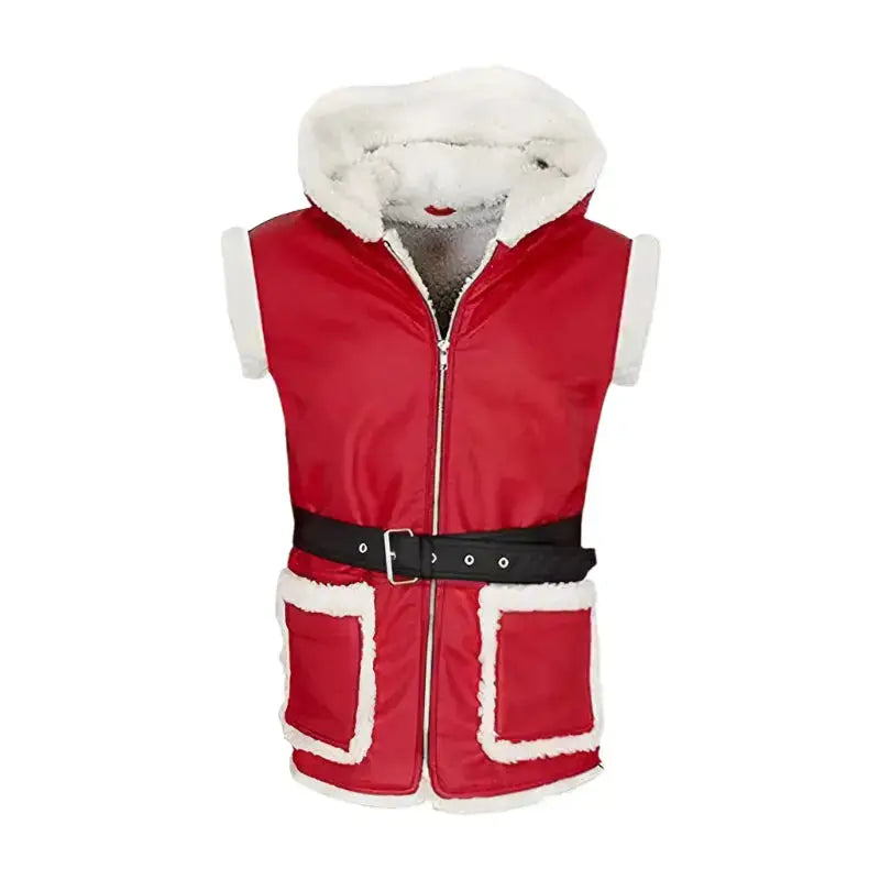 Men's Santa Claus Hooded Red Leather Vest – Holiday Edition-0