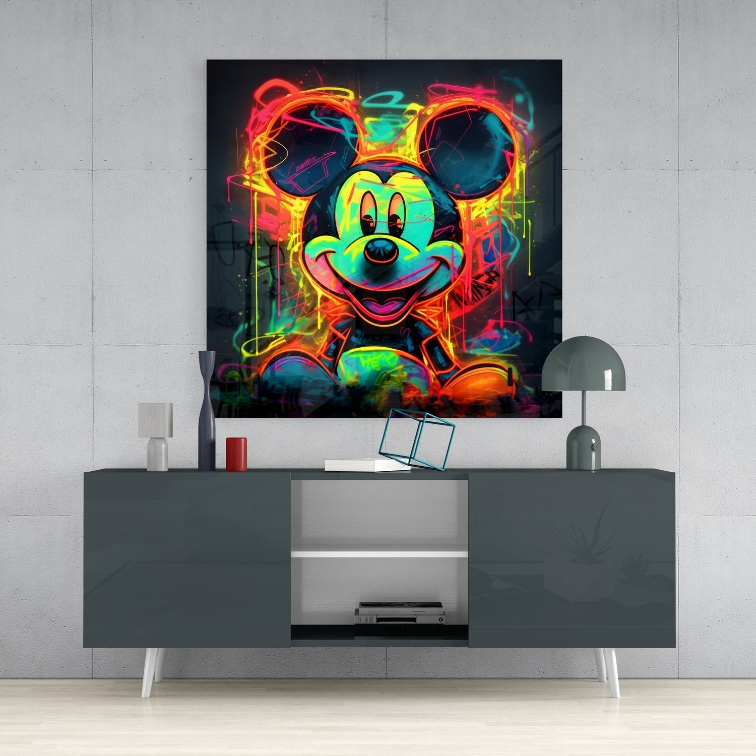 Neon Mickey Glass Wall Art|| Designer's Collection-3