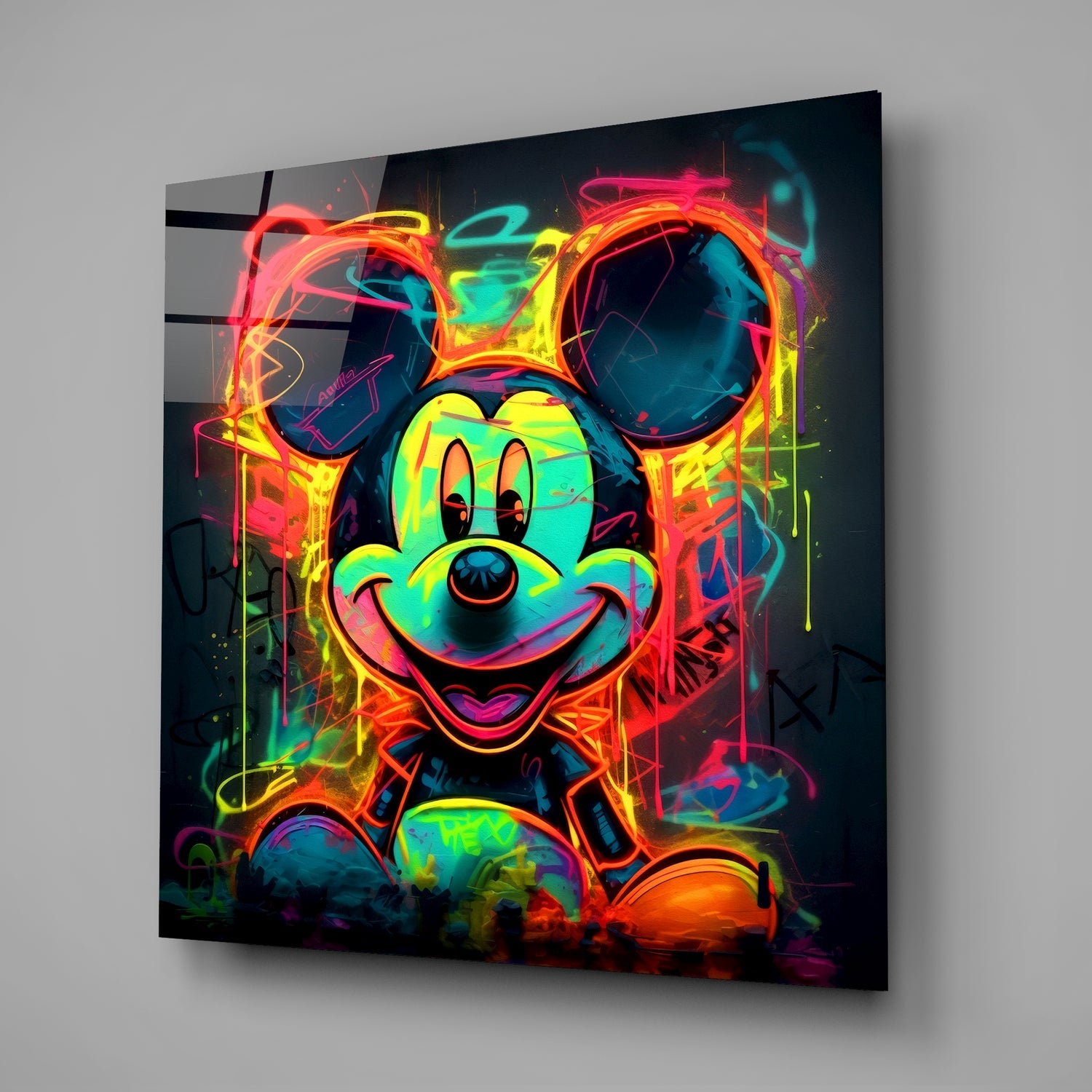 Neon Mickey Glass Wall Art|| Designer's Collection-1