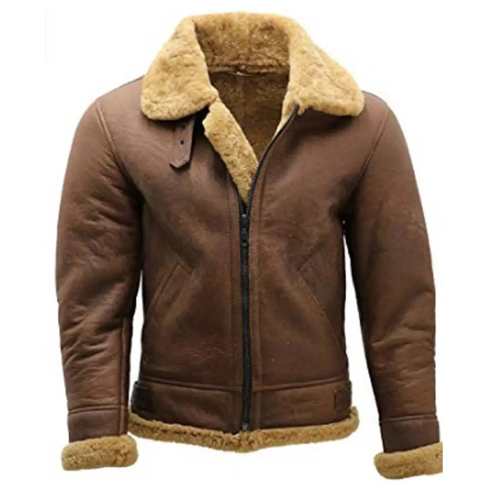 Men’s Real Leather Shearling Bomber Jacket-0