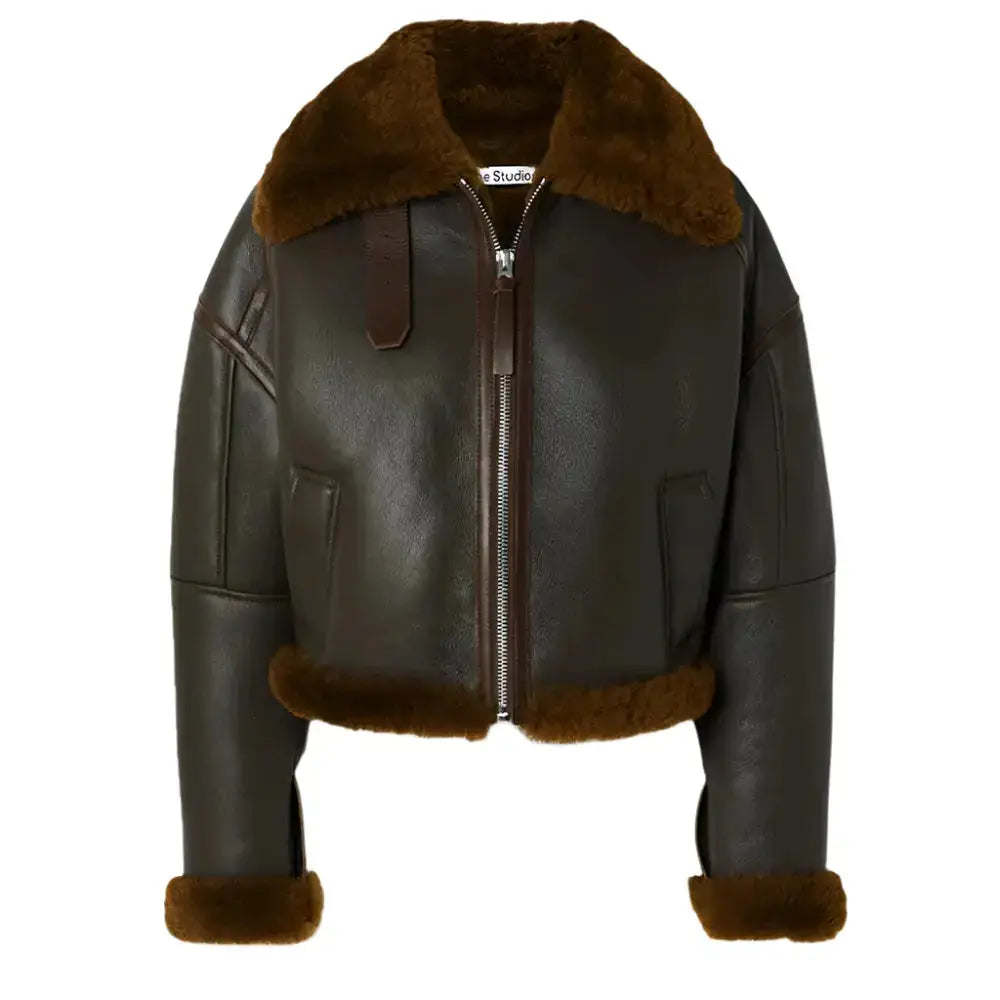 Men’s Shearling-Trimmed Textured Leather Jacket-0