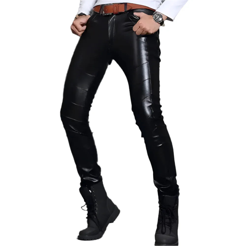 Men’s Skin Tight Leather Motorcycle Pants-4