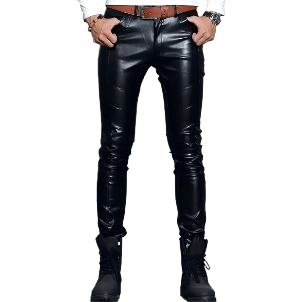 Men’s Skin Tight Leather Motorcycle Pants-0