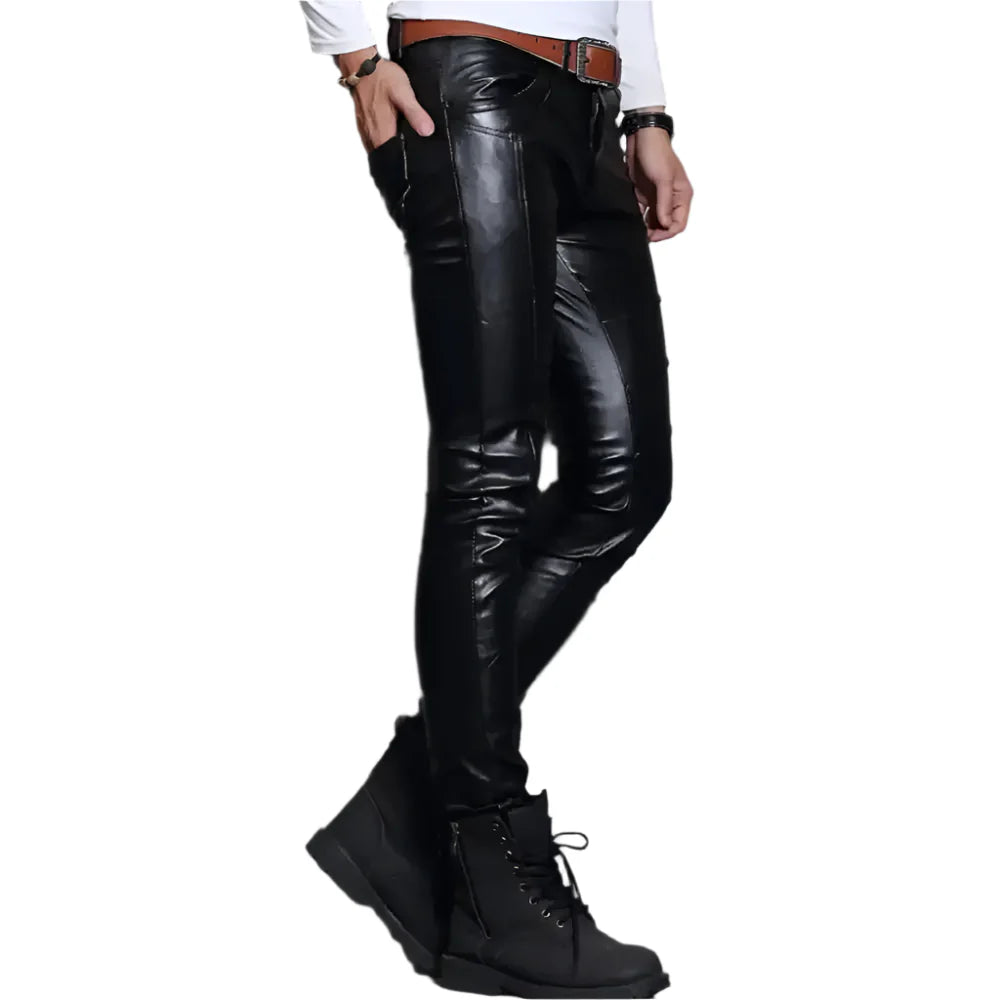 Men’s Skin Tight Leather Motorcycle Pants-3