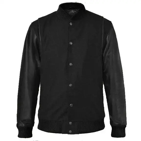 Noir Black Leather Varsity Jacket-0