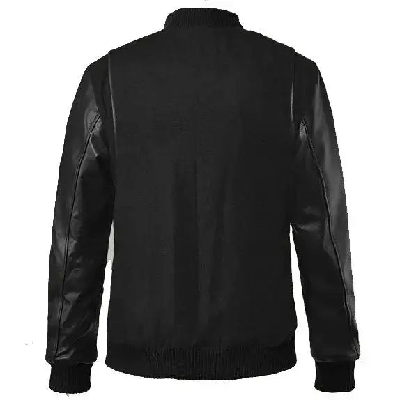 Noir Black Leather Varsity Jacket-2