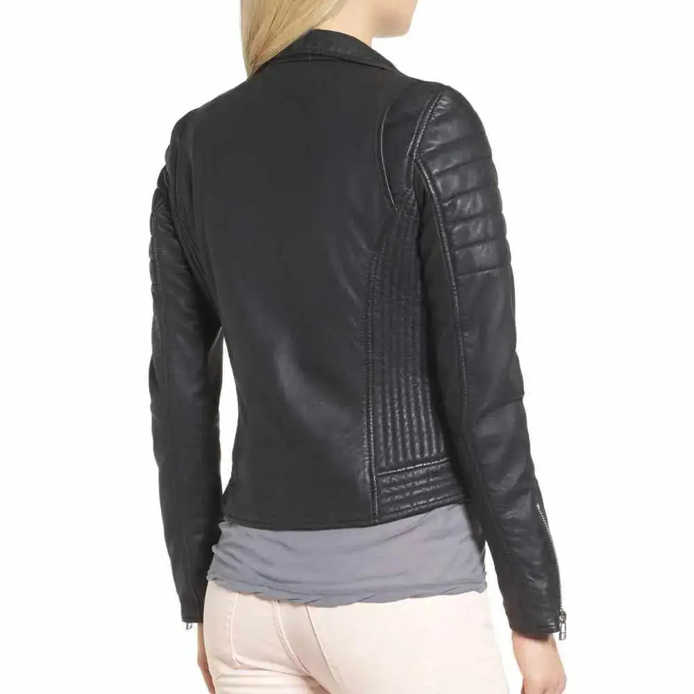 Women’s Slim Fit Black Classic Motorcycle Leather Jacket-1