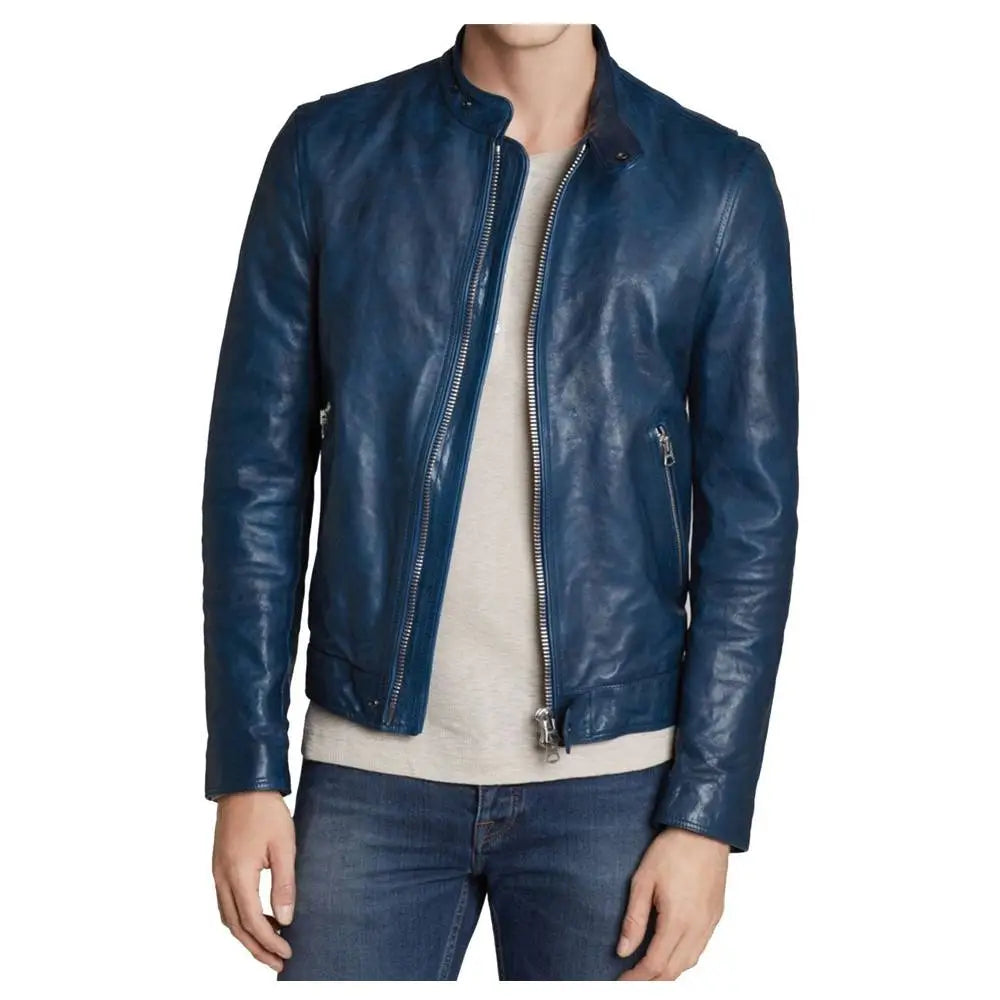Men's Slim Fit Biker Fashion Leather Jacket-0