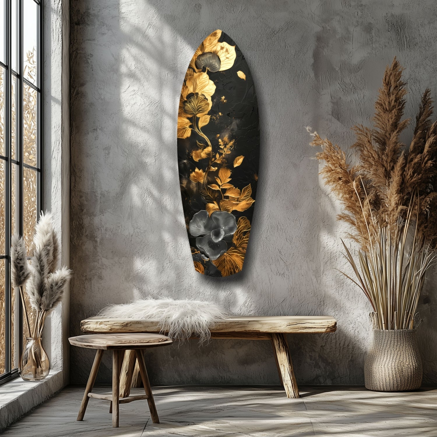 Golden Flower Glass Wall Art-5