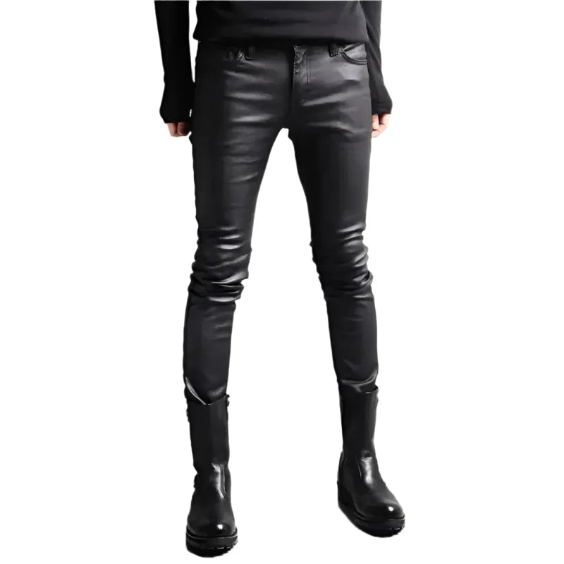 Men’s Street Style Leather Motorcycle Pants-0