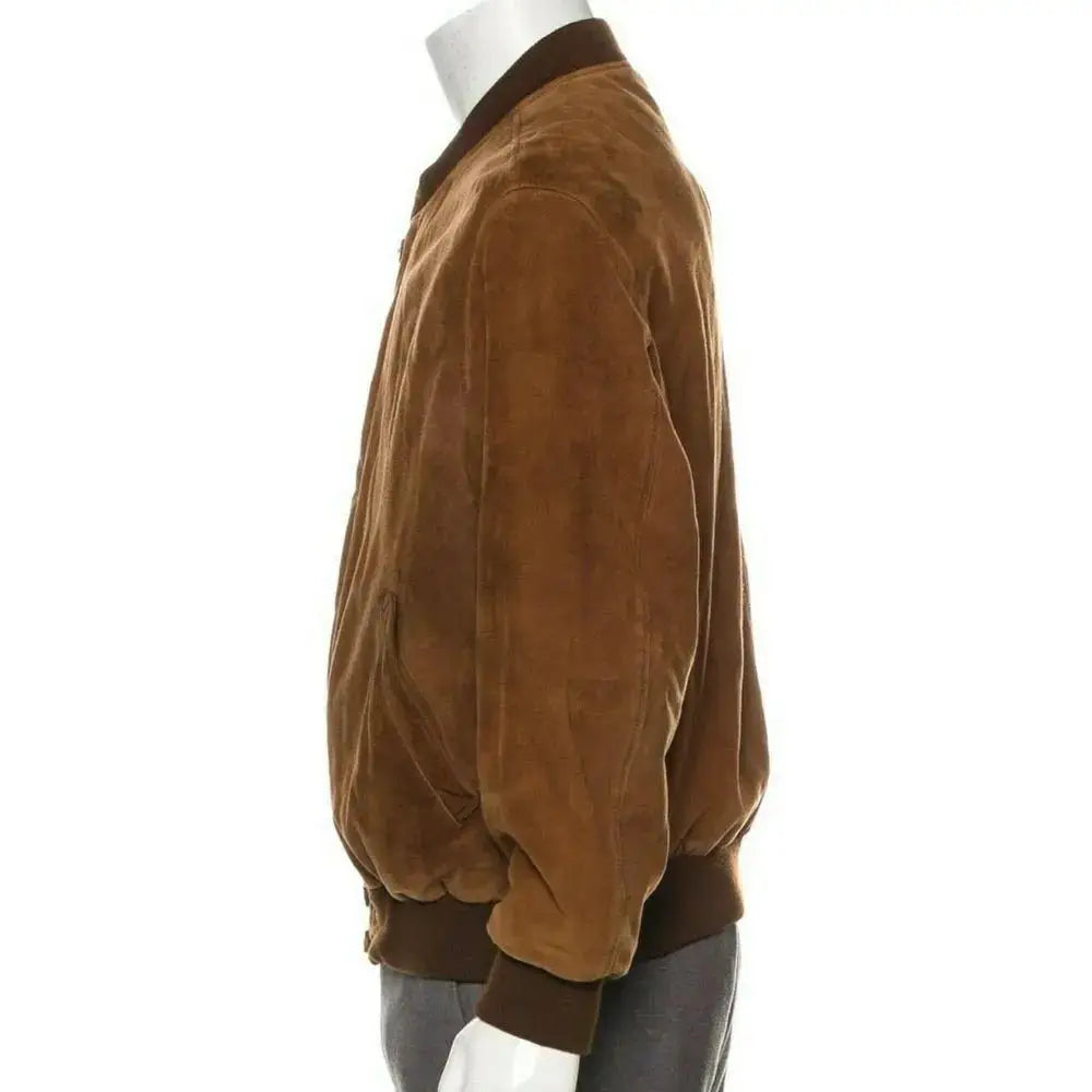 Men's Brown Suede Leather Bomber Jacket-2