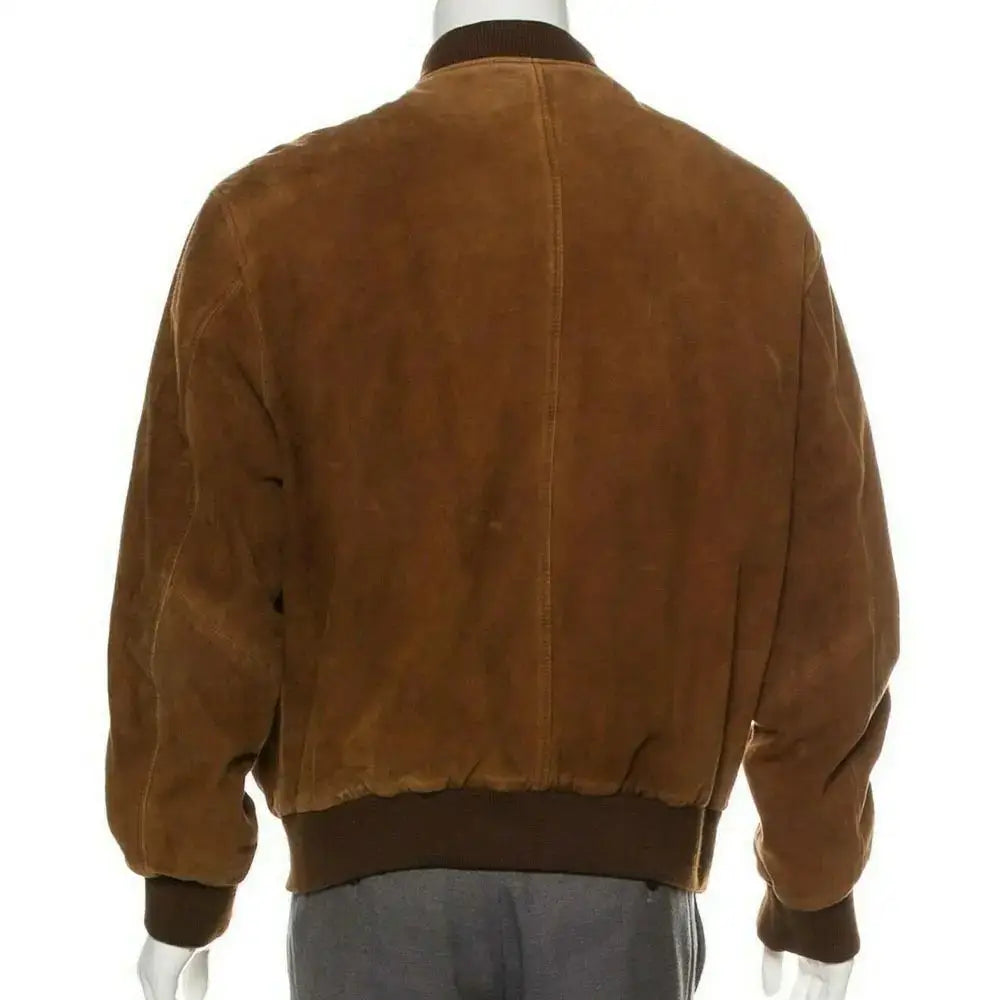 Men's Brown Suede Leather Bomber Jacket-1