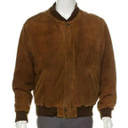 Men's Brown Suede Leather Bomber Jacket-0