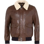 Mens Brown Sheepskin Aviator Jacket-0