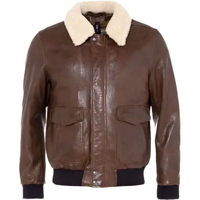Mens Brown Sheepskin Aviator Jacket-0