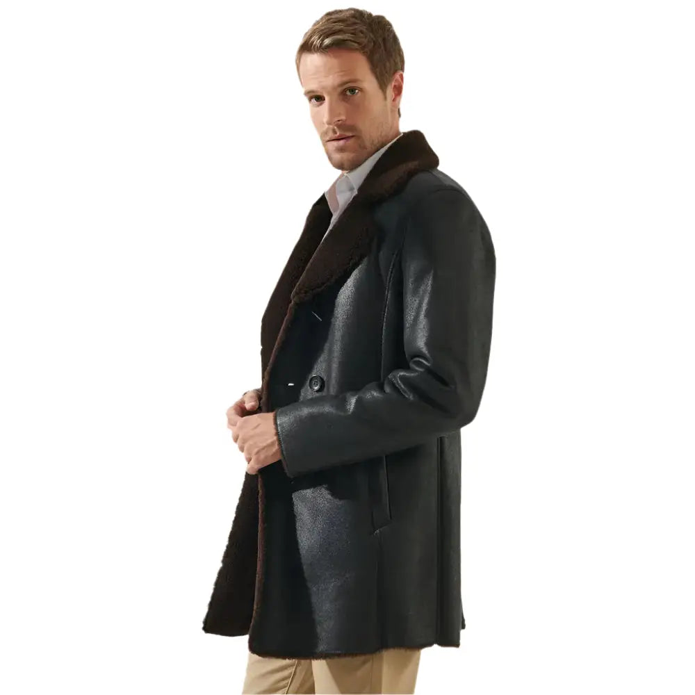 Mens Tobacco Brown Shearling Coat-2