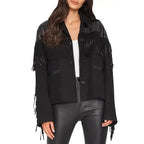 Women's Suede Fringe Jacket with Leather Shoulders – Western Cowgirl Shirt-2