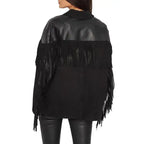 Women's Suede Fringe Jacket with Leather Shoulders – Western Cowgirl Shirt-1