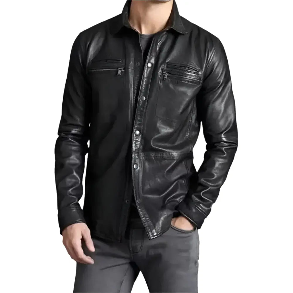 Mens Real Sheepskin Leather Shirt-0