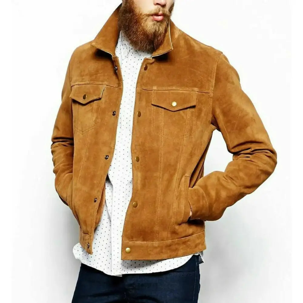 Men's Vintage Western Slim Fit Suede Leather Jacket-0