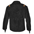 Men's Black Suede Western Fringe Leather Jacket-1